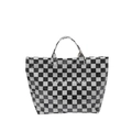 Fashionable black and white checkered tote bag with modern large capacity design - Black