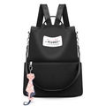 Wasserdichter schwarzer Oxford-Rucksack für Damen mit rosa Katzenanhänger und Logo - Schwarz mit Katzen-Anhänger / Schwarz
