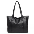 Grande borsa tote nera classica in pelle martellata con doppie spalline lunghe - Nero
