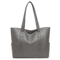 Dettaglio della borsa tote grigia che mostra tasche laterali e texture opaca morbida - Grigio chiaro