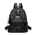 Mochila de oxford negra impermeable para mujer con diseño geométrico y colgante de panda - Estilo 1 Patrón Plateado (Con Colgante de Oso)
