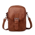 Bolso bandolera vertical marrón oscuro para móvil con textura granulada y cremallera - Estilo de Solapa con Textura de Lichi / Marrón