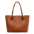 Bolso tote de cuero marrón con estampado Forever Young y asas dobles sobre fondo blanco - Marrón