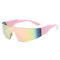 Occhiali da sole sportivi rosa con lenti arcobaleno e stanghette geometriche - Montatura Rosa Specchio Rosa