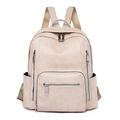 Eleganter beiger Damenrucksack aus Kunstleder mit Blattmuster und doppelten Riemen - Gebrochenes Weiß