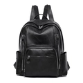 Minimalistischer schwarzer Kunstlederrucksack mit Litschistruktur und vielen Taschen - Schwarz