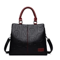 Grande borsa tote in pelle nera con manici rossi e lettere 3D in rilievo - Rosso (Lettere in rilievo)