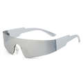 Silver futuristic wrap sunglasses with gray mirrored lenses and streamlined design - Regular / Regular (Incl. 13% Tax) Silver Temples with White Mirrored Lenses