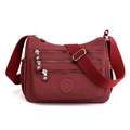 Large capacity wine red nylon crossbody bag with multi-zipper pockets and adjustable strap - Burgundy