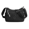Borsa a tracolla in nylon nero con scomparti multi-zip e tracolla larga regolabile - Nero