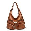 Vintage brown soft leather shoulder bag for women with multi-pocket functional design - Yellow Brown
