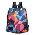 Bunter Damenrucksack mit geometrischem Print, goldenem Logo und schwarzen Ledergurten - Buntes geometrisches Bogenmuster (2023七彩球)
