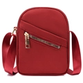 Fashionable red nylon crossbody phone bag with golden zippers and fabric texture - Red