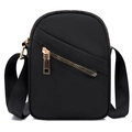 Minimalist black nylon crossbody phone bag with stylish gold metal zipper detail - Black