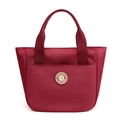 Grande borsa tote in nylon bordeaux con logo rotondo e tasca a scorrimento frontale - Borgogna