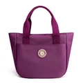Grande borsa tote in nylon viola scuro con logo circolare e manici intrecciati - Viola