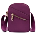 Minimalist burgundy nylon crossbody cell phone bag with golden zipper details - Purple