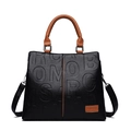 Borsa a mano in pelle nera con lettere goffrate e manici marroni da donna elegante - Giallo (Lettere in rilievo)