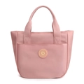 Grand sac cabas en nylon rose clair avec larges anses et écusson logo circulaire - Rose
