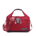 Versatile burgundy oxford cloth shoulder bag with adjustable strap and fashion label - Burgundy