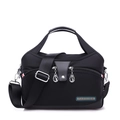 Black oxford fabric large capacity handbag with adjustable strap and silver metal hardware - Midnight Black