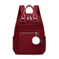 Zaino bordeaux in tessuto oxford con ciondolo di peluche bianco e grande capacità - Rosso