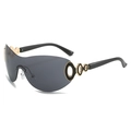 Y2K futuristic oversized shield sunglasses with grey lenses and gold metal accents - Regular / Gold Frame Grey Lens