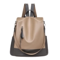Zaino da donna in pelle PU bicolore kaki e grigio scuro con tracolla staccabile - Cachi