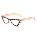 Gafas de ojo de gato anti luz azul con montura de leopardo y patillas naranja brillante - Estampado de Leopardo con Patas de Champaña / Lente transparente anti-luz azul