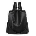 Zaino alla moda in pelle PU nera da donna con cerniera verticale e tasche laterali capienti - Nero