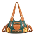 Borsa tote vintage in pelle morbida con patchwork, rivetti e dettagli intrecciati - Verde
