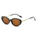 Oval sunglasses with brown lenses and decorative gold chain-link arms for women - Black Frame Tea Lens