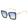 Retro oversized square sunglasses with blue frames and gradient lenses on a white background - Blue Frame Blue Yellow Lens