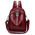 Chic burgundy PU leather backpack with vintage oil wax texture and multiple zippers - Burgundy