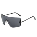 Lunettes de soleil bouclier Y2K sans monture avec verres gris et détail croix pixel - Monture Noire Verres Gris