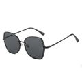 Minimalist black metal oversized sunglasses with polygonal dark gray lenses for street style - Black Frame Grey Lens