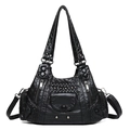 Borsa a tracolla retrò in pelle PU nera con cerniere metalliche e dettagli rivetti - Nero