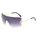 Y2K rimless shield sunglasses featuring purple gradient lenses and gold cross accents - Regular / Gold Frame Gradient Gray Lens