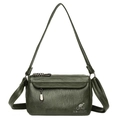 Dark green PU leather cylinder crossbody bag featuring a front flap pocket and kangaroo logo - Green