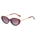 Deep red oval sunglasses with gold chain temples and purple gradient lenses - Red Frame Double Grey Lens