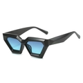 Occhiali da sole geometrici con montatura nera spessa e lenti blu sfumate - Regolare / Montatura Nera Lenti Grigio Blu