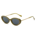 Retro oval sunglasses with olive green frames and stylish golden chain temples - Green Frame Grey Lens