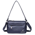 Dark blue PU leather crossbody bag featuring triple zip compartments and kangaroo logo - Blue