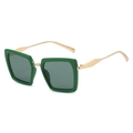 Green square frame sunglasses with gold geometric metal temples and UV400 protection - Green Frame Grey Lens
