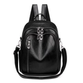 Versatile black soft leather backpack for women with silver zippers and multi-way straps - Black