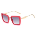 Fashionable square red frame sunglasses with elegant gold metal temples and gradient lenses - Red Frame Double Grey Lens