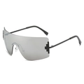 Y2K rimless sunglasses with grey shield lenses and black cross-shaped temple accents - Regular / Black Frame Silver Mirrored Lens