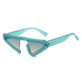Geometrische Y2K-Dreieck-Sonnenbrille mit petrolfarbenem Rahmen und blau-gelbem Farbverlauf - Blauer Rahmen Grün-Gelbe Gläser