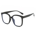 Vintage TR90 large round frame blue light blocking glasses in polished black finish - Glossy Black Frame