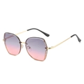 Fashion oversized sunglasses with gradient purple to pink lenses and gold metal frames - Gold Frame Gray Pink Lens